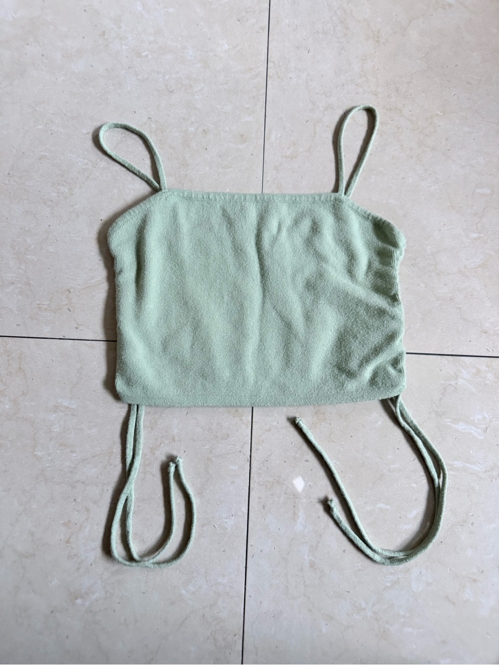 Papaya Light Mint Green Knit Bandeau Crop Top with Ties